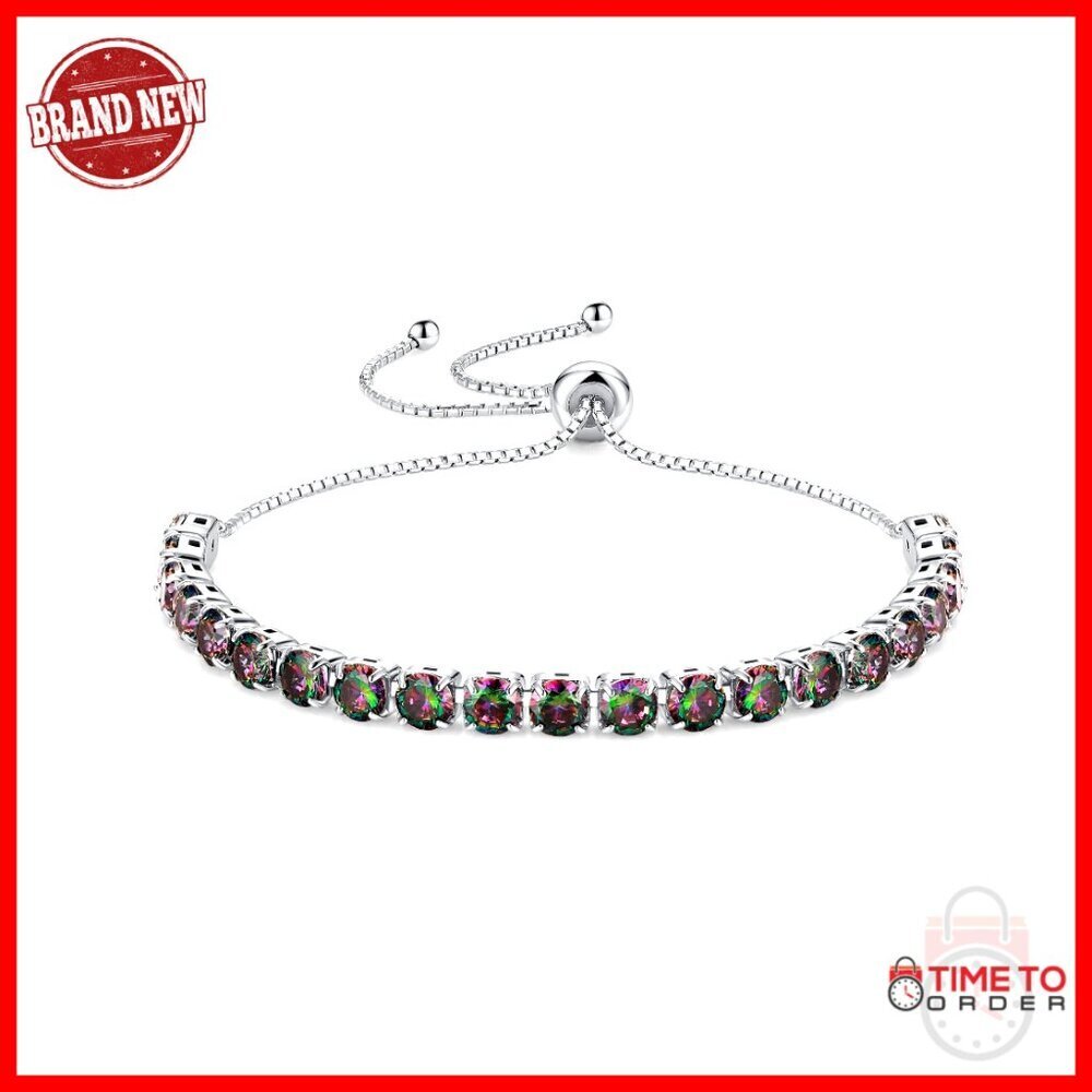 Sterling Silver Tennis Bracelet Adjustable Chain 925 Zircon Gemstone Gift